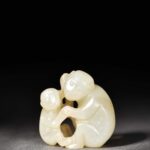 清 母子 猴 QingDynasty Jade HotianJade Monkey Mother Son Kid