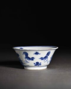 康熙 洞石花卉 公雞 青花杯 QingDynasty UnderglazeBlueCup BlueAndWhite Porcelain