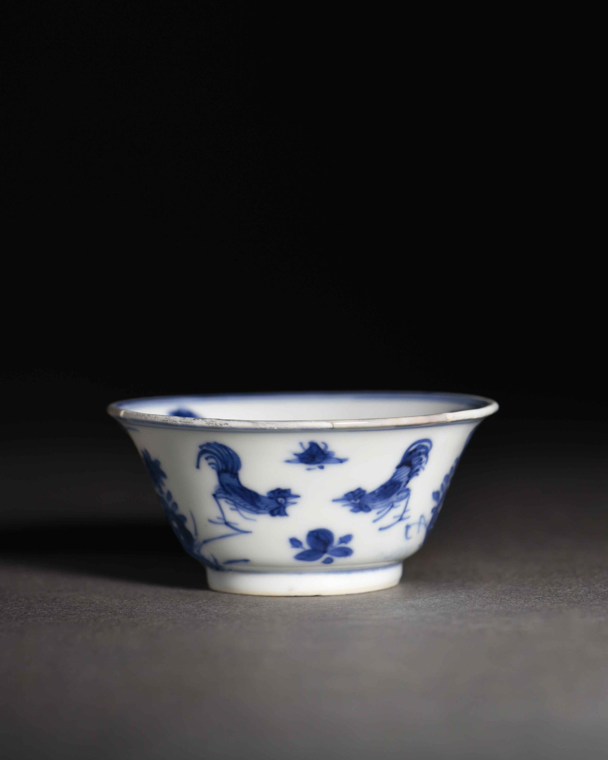 康熙 洞石花卉 公雞 青花杯 QingDynasty UnderglazeBlueCup BlueAndWhite Porcelain