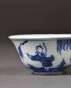 清中期 捕魚圖 若深杯 QingDynasty UnderglazeBlueCup BlueAndWhite Porcelain